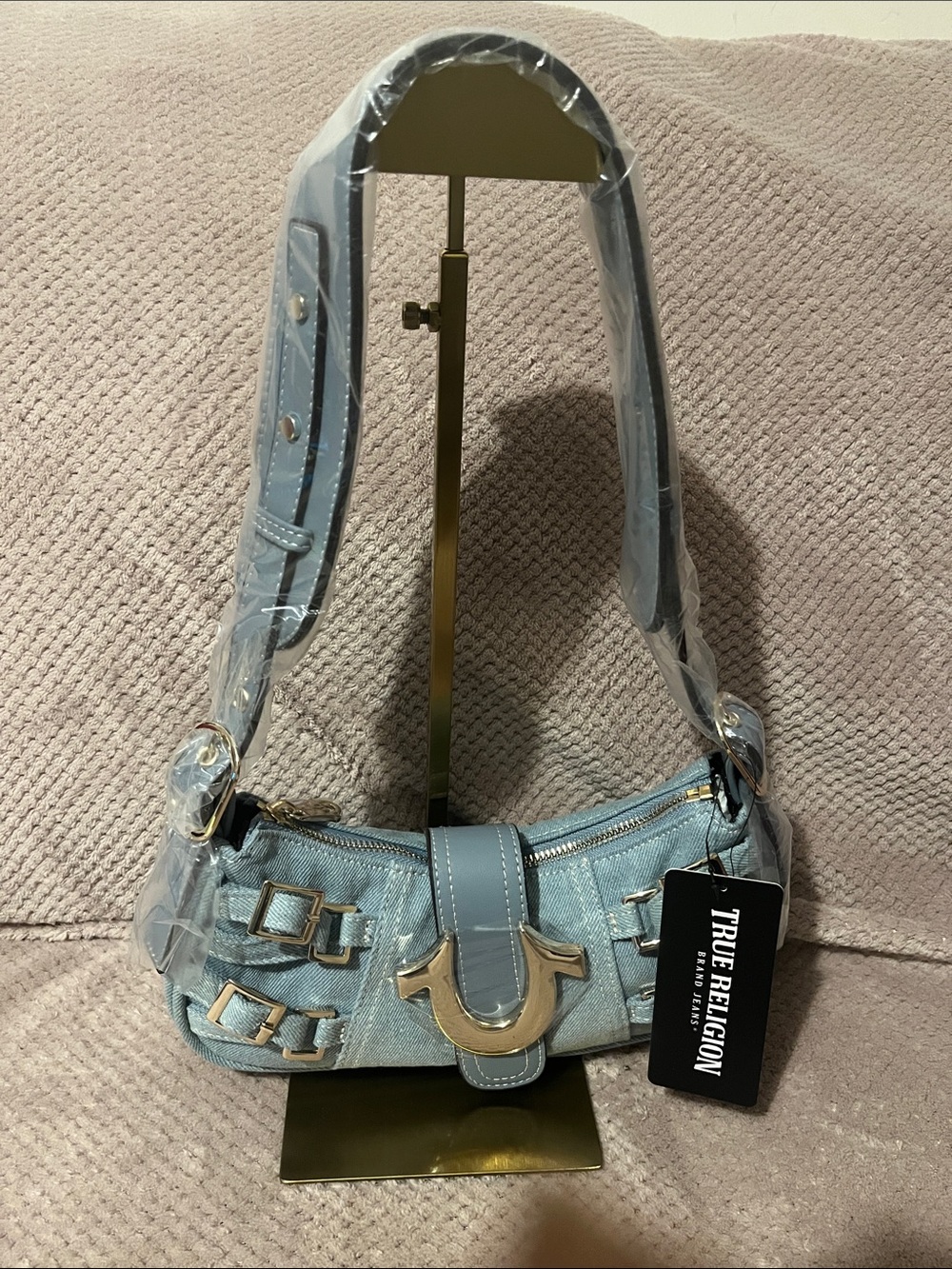 True Religion Light Blue Denim Mini Shoulder Bag with Gold Hardware New w/Tags